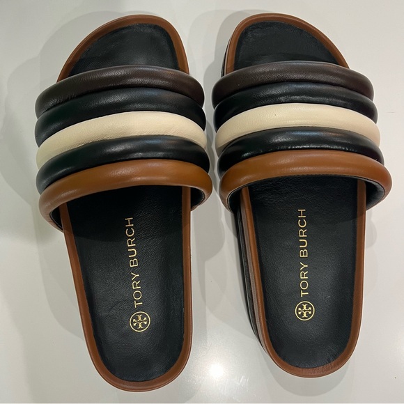 Tory Burch Quilted Platform Sandals Mocha Brown/New Porcelain Brand New w Box - Picture 5 of 7
